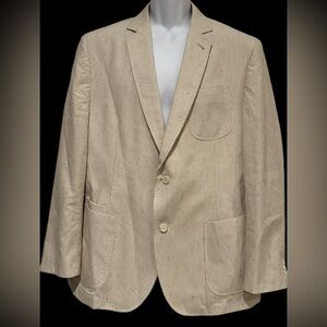 Flynt Mens Blazer Babbit Cream Texture‎ Pinstripes Tweed Cotton Silk 46R L